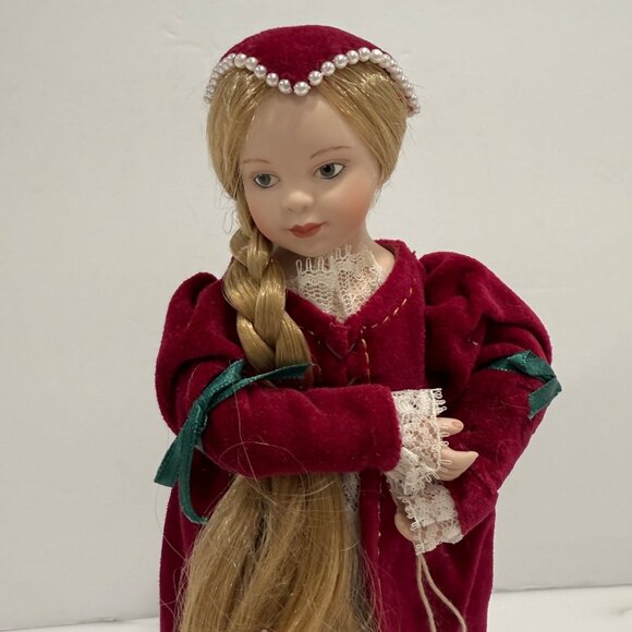 Danbury Mint Rapunzel Porcelain Doll Storybook Red Dress Stand Box 8.5" - Picture 2 of 10